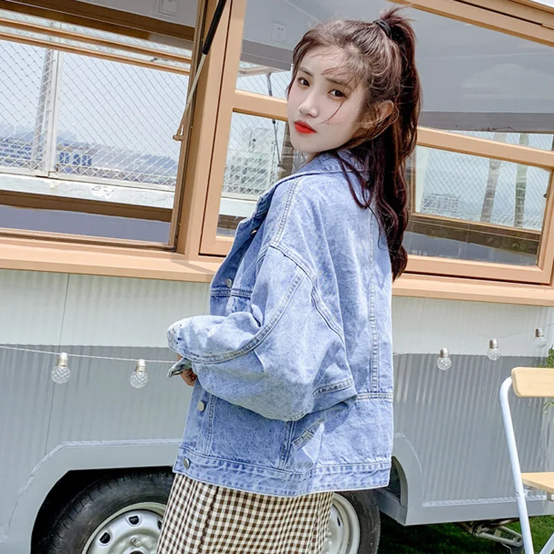 Korean Batwing Sleeve Denim Jacket Women Short Jeans Coat Streetwear Harajuku Vintage Spring Autumn Basic Jeans Jacket