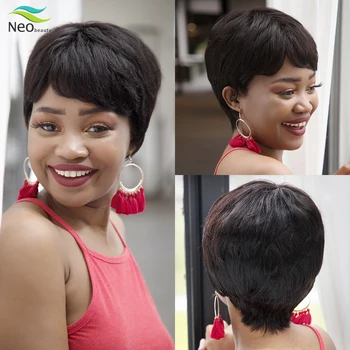 

Pixie Cut Wig Short Human Hair Wigs For Black Women Wig The Bangs Wig Cheap Human Hair Wig With Free Shipping