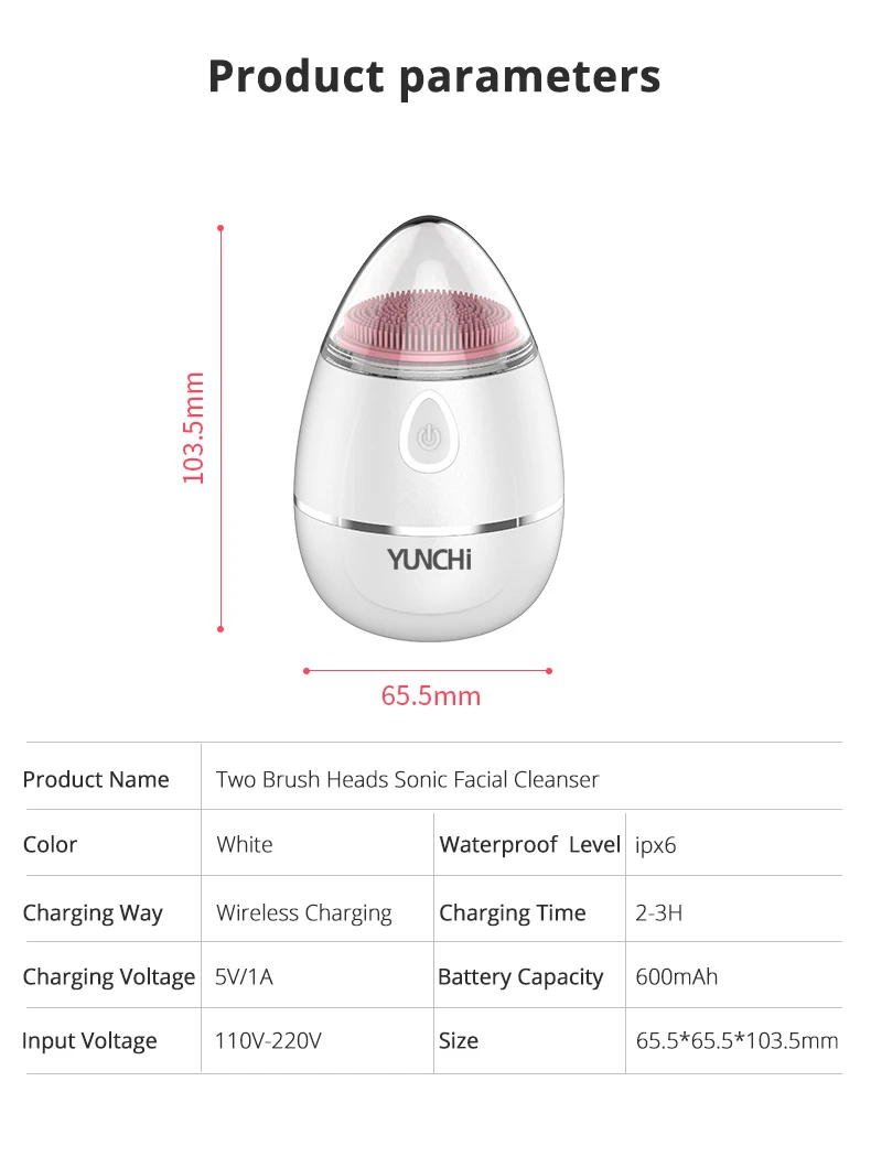 Звуковая Вибрирующая Очищающая щетка для лица, двойная щетка, очищающая головка IPX6, водонепроницаемая Беспроводная зарядка, для чистки лица, в форме яйца