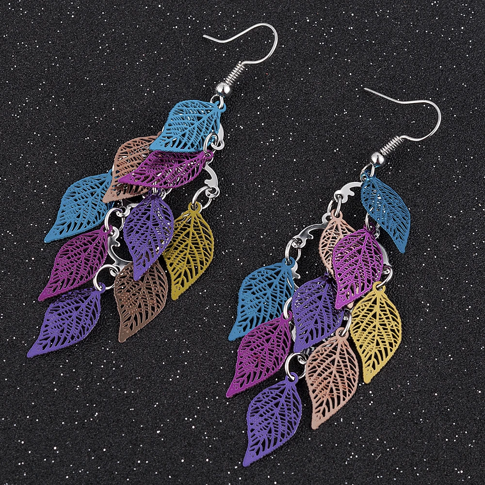 Seven-color small nine leaf accessories Leaves Earring Bohemian Jewelry Dangle Drop Earrings Cute decoration Women Gift