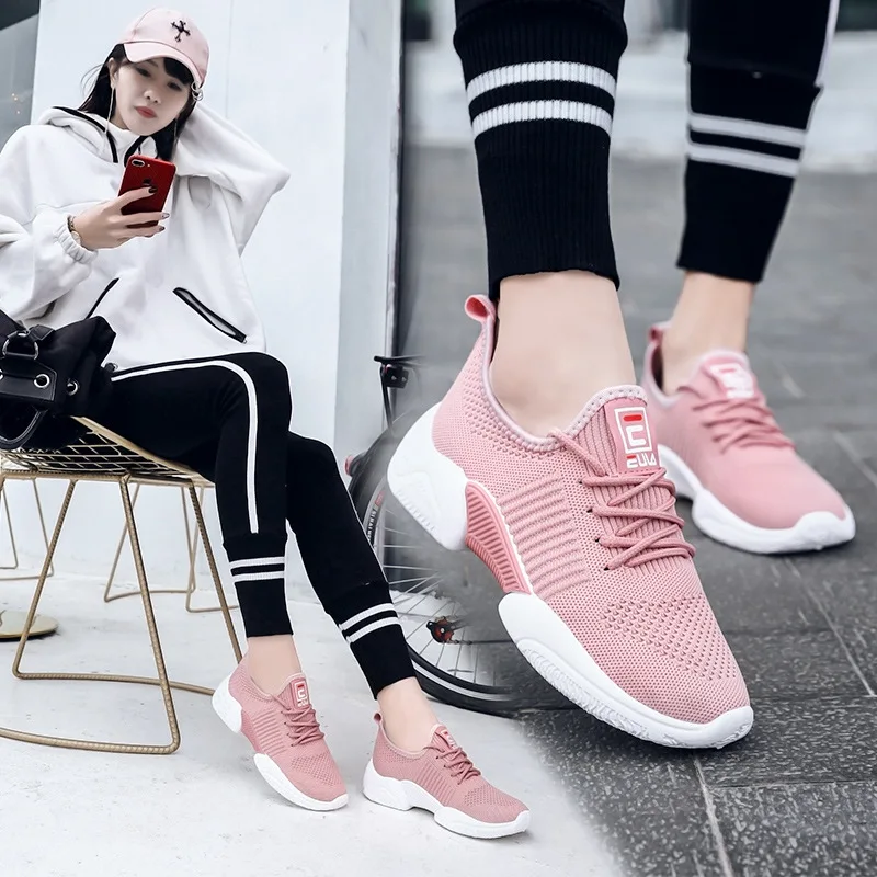 

2019 New Style Summer Breathable Shoes Female Sports Running Shoes Korean-style Fly Netting Surface Athletic Shoes WOMEN'S Casua