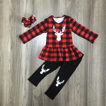 

baby Girl plaid clothes girls winter outfits girls elk top baby winter outfits with bow