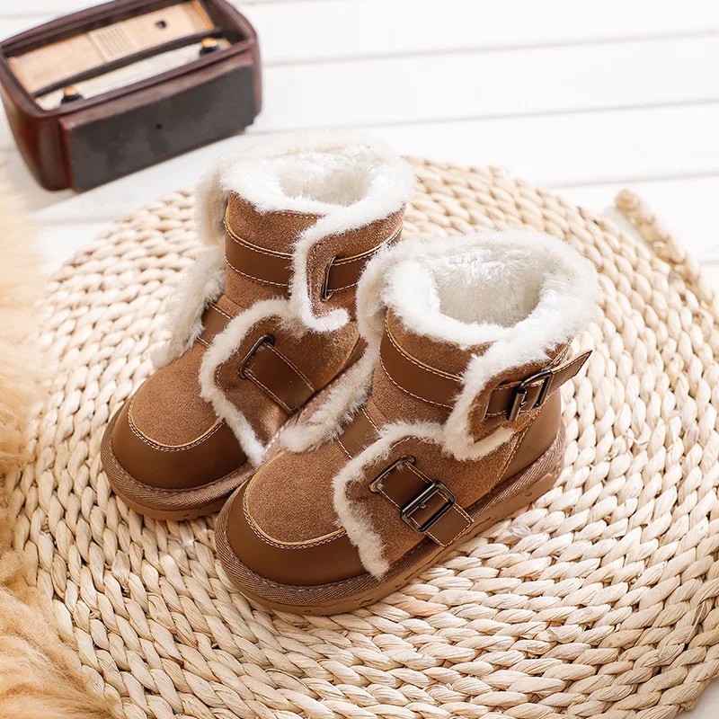 

Children's Snow Boots Girls Winter Shoes Fur Boots Boys Snow Boots Korean Version of Leather and Velvet Thick Cotton Boots