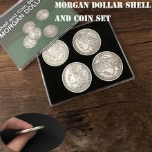 Morgan dollar escudo e moeda conjunto (5 moedas + 1 cabeça escudo + 1 escudo da cauda) truques de magia fechar-se ilusões gimmick prop moeda magia