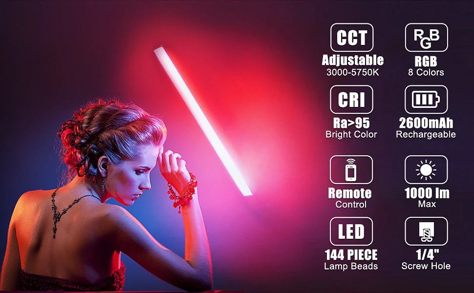 LUXCEO-RGB LED Fotografia Luz, Handheld Video Tube,