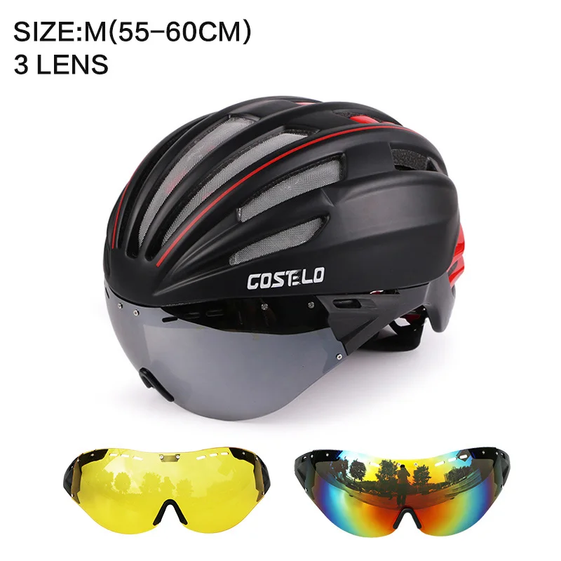 Costelo велосипедный шлем 4 цвета MTB Горный шоссейный велосипедный шлем Casco speed Airo RS Ciclismo очки Bicicleta - Цвет: BLACK M 3  LENS