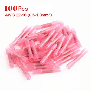 

100PCS 22-16 AWG Heat Shrink Crimp Terminals Waterproof Fully Insulated Seal Butt Electrical Wire Connectors Kit Assortment Red