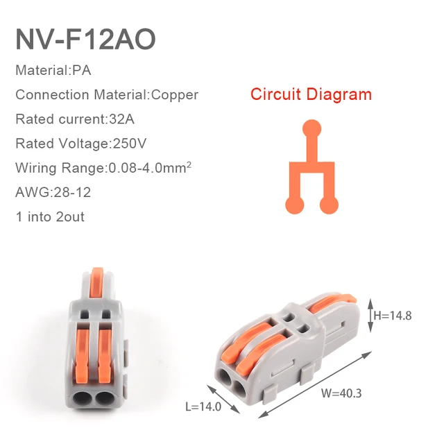 1 Input 2/3/4/5 Output Splitter Quick Spring Splicing Wire Connector Electric Cable Terminal Block Push In With Operation Lever F12AO