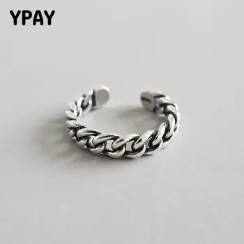

YPAY 100% S925 Sterling Silver Finger Rings for Women Personality Old Retro Thai Silver Chain Opening Ring Fine Jewelry YMR548