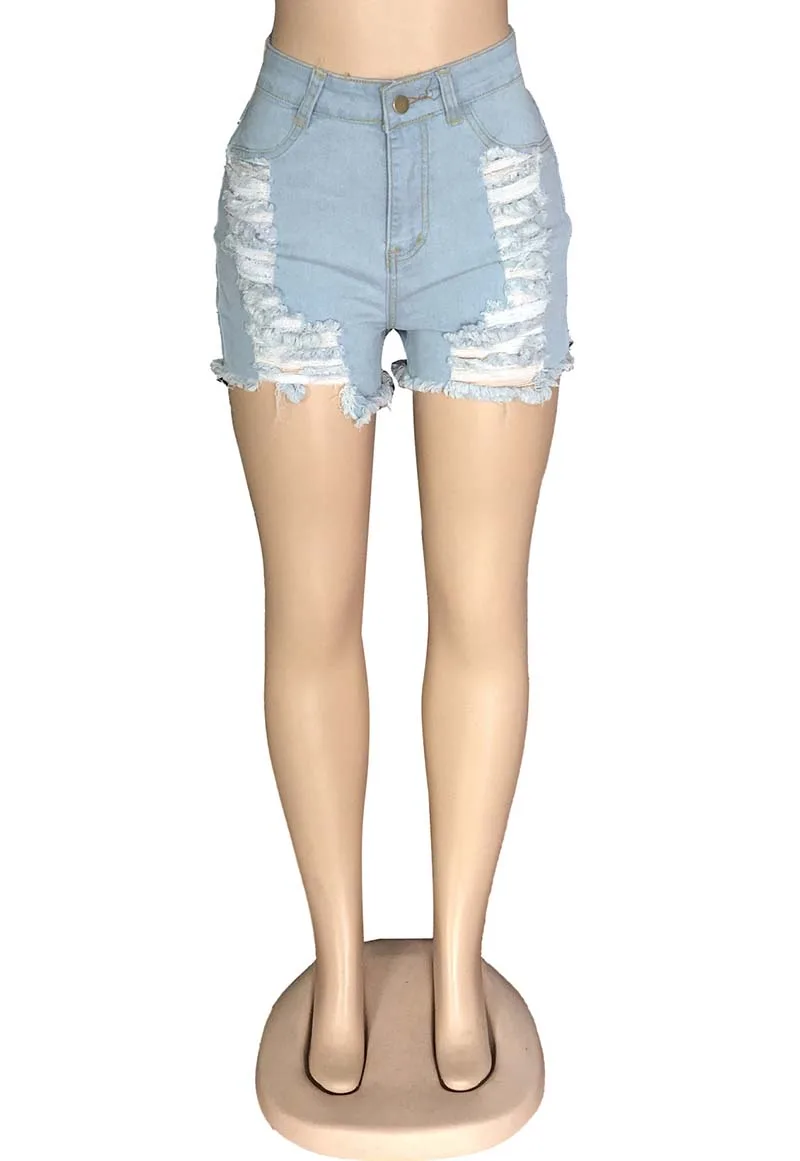 Bonnie Forest Fitted Heavily Distressed Biker Jeans Shorts Womens Hottie Hole Details Club Ripped Shorts Streetwears Wholesale