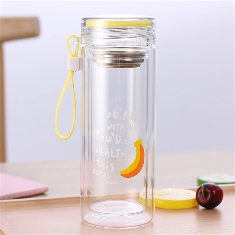 Creative Large Capacity Water Bottle Fruit Pattern Leak Proof Glass Sports Travel Protable Drinking 35 | Дом и сад