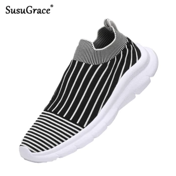 

SusuGrace Men Sneakers slip-on Outdoor Trainers High Quality Brand flats Breathable light Shoes Mesh Soft Tennis plus size 48