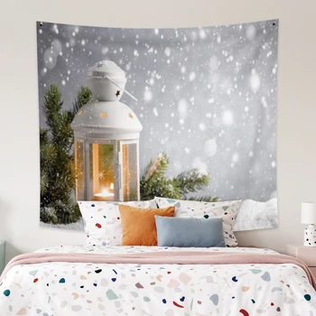 

Laeacco Fashion Tapestry White Christmas Lantern Falling Snow Pine Needles Wall Hangings Modern Home Living Room Bedroom Decor