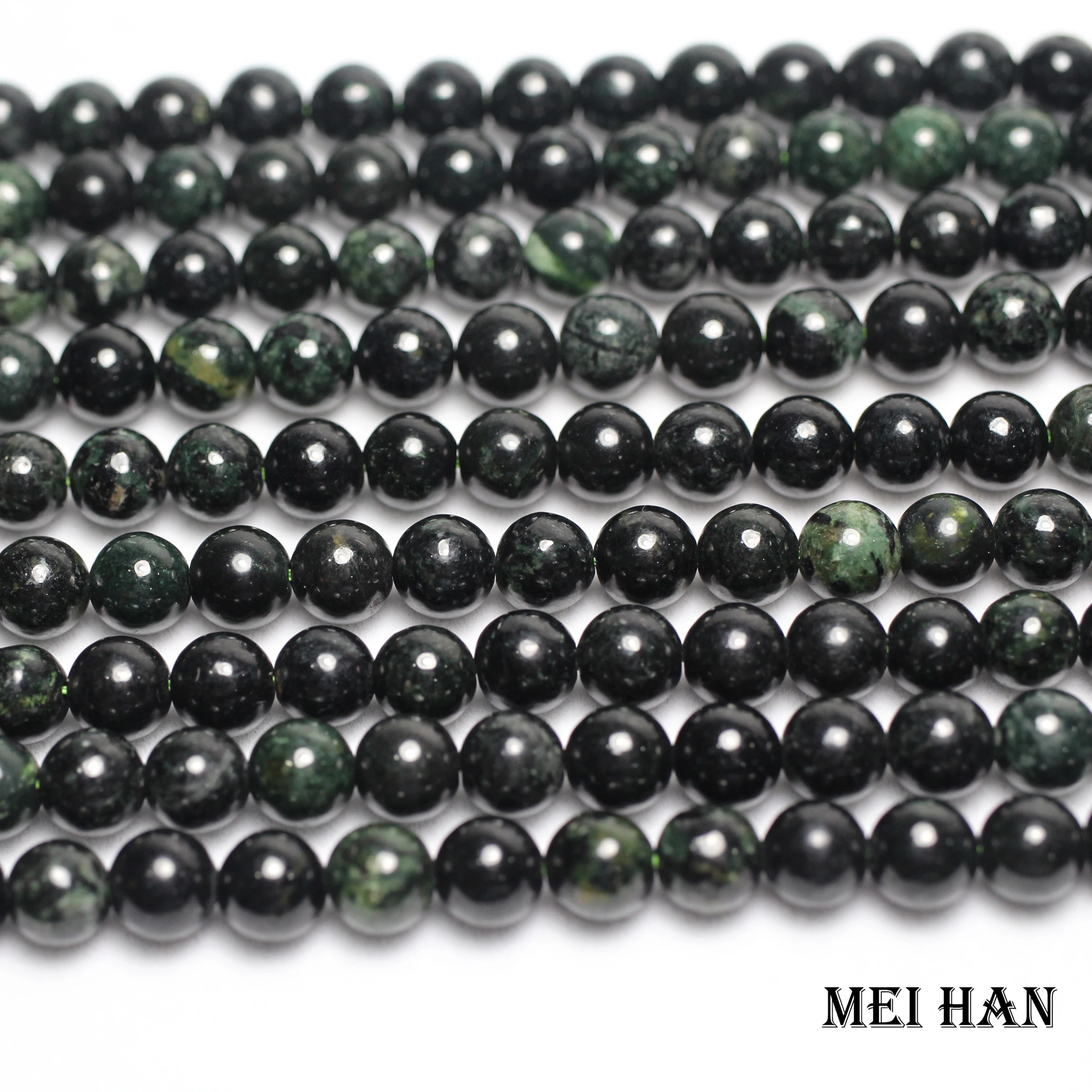 

Meihan (1 strand/set) Natural 8+-0.2mm Dark jadeite smooth round loose beads DIY Semi-precious for jewelry making design