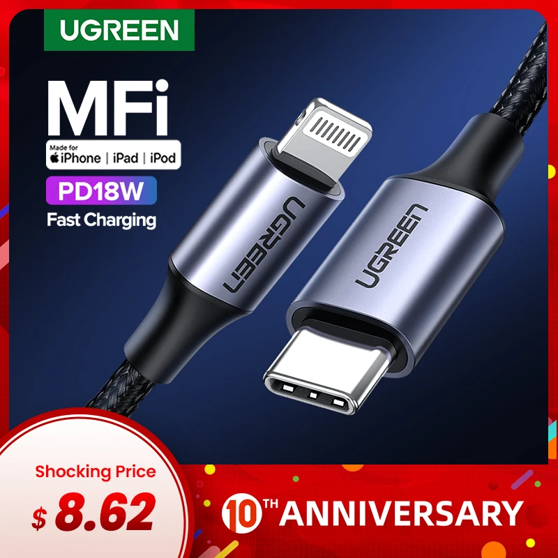 Ugreen MFi USB C to Lightning Cable for iPhone 11 Pro XS Max X 8 18W PD Fast Charger Data Cable for Macbook iPad Pro USB C Cord
Ugreen MFi USB C to Lightning Cable for iPhone 11 Pro XS Max X 8 18W PD Fast Charger Data Cable for Macbook iPad Pro USB C Cord