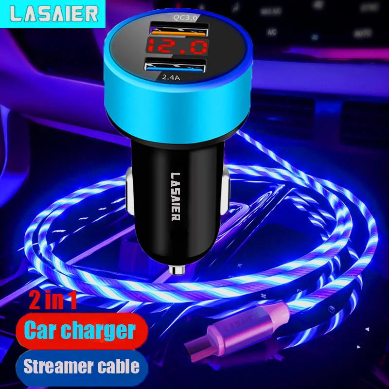 Lasaier светодиодный Дисплей USB телефон Зарядное устройство QC3.0 автомобиля-Зарядное