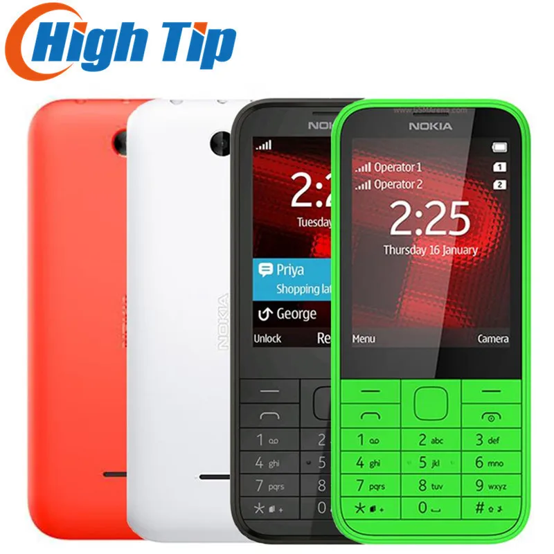 Разблокированный оригинальный мобильный телефон Nokia 225 с двумя Sim картами одним