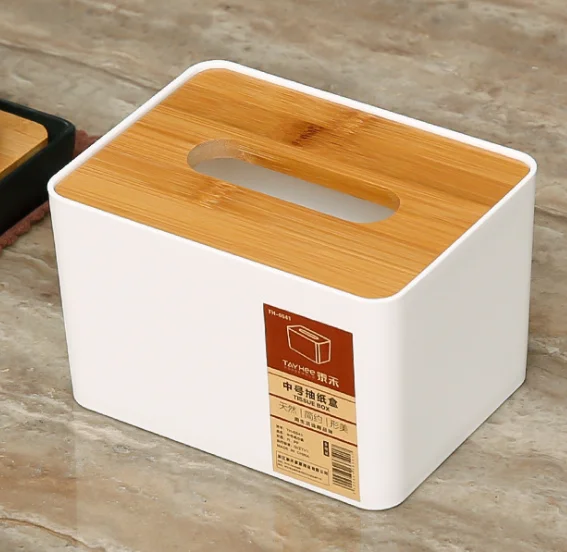 Tissue boxнастольный бытовой ящик для хранения ящика бамбуковое полотенце баррель японская многофункциональная коробка для салфеток - Цвет: white