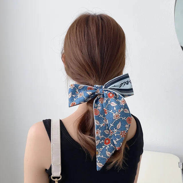 Women Silk Scarf Headband Female Tied Hair Summer Ribbon Retro French Bow Korean Horsetail Bundle Japanese Girl Hair Headdress Headband 15