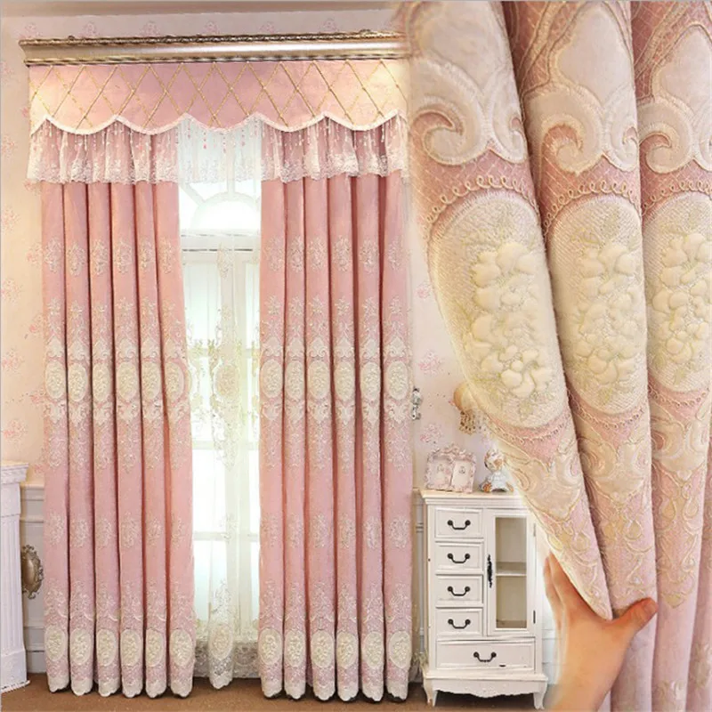 Роскошные шенилле вышитые мягкие, с щетиной на заказ для гостиной высокого качества розовые синие шторы для спальни девушки комнаты