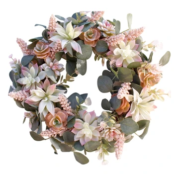 

Artificial Wreath Hanging Door Ornament Succulent Fake Flower Floral Garland