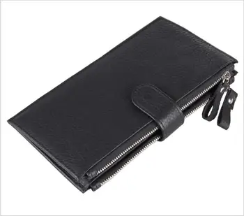 

YILUNXI 2020 Retro genuine leather men moneybags double zipper male purse long pattern men's multiple card slots wallet