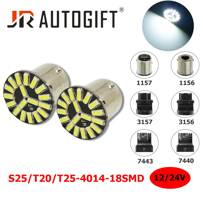 

100X12/24V 1156 1157 7440 T20 LED Car Turn Light S25 BA15S BAY15D P21W 18SMD 4014 Auto Tail Brake Light Reverse Bulb Signal Lamp