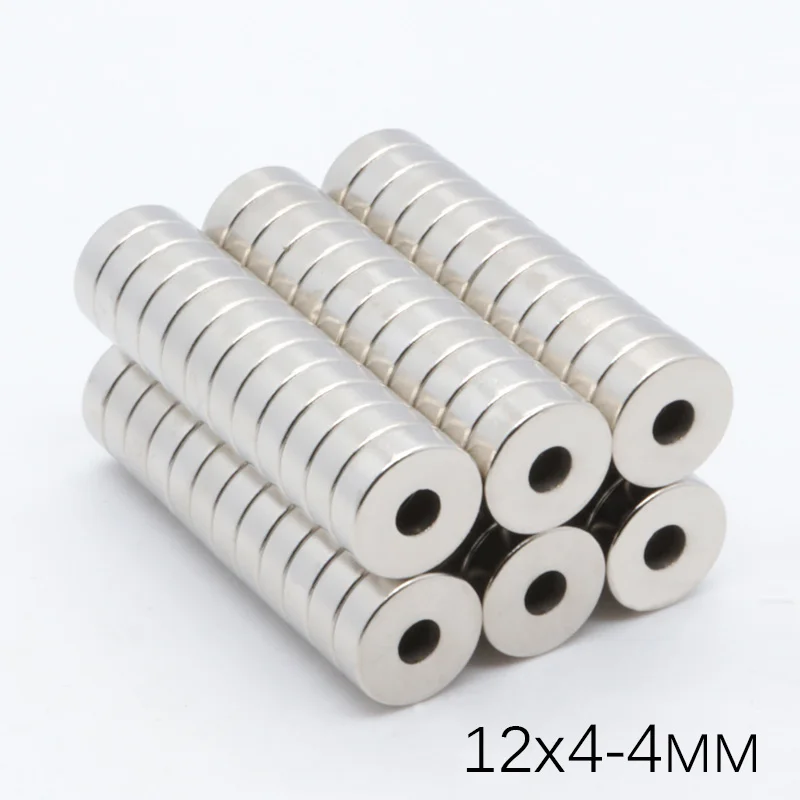 100pcs12x4-4mm Супер мощное большое небольшое кольцо NdFeB ниодимовые Дисковые магниты диаметр 12 мм x 4 мм отверстие 4 мм N35 редкоземельные NdFeB