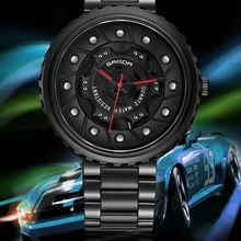 SANDA Reloj de pulsera para hombre, cronógrafo de cuarzo tallado en forma hueca, esfera grande, resistente al agua, informal, con espejo Hardlex