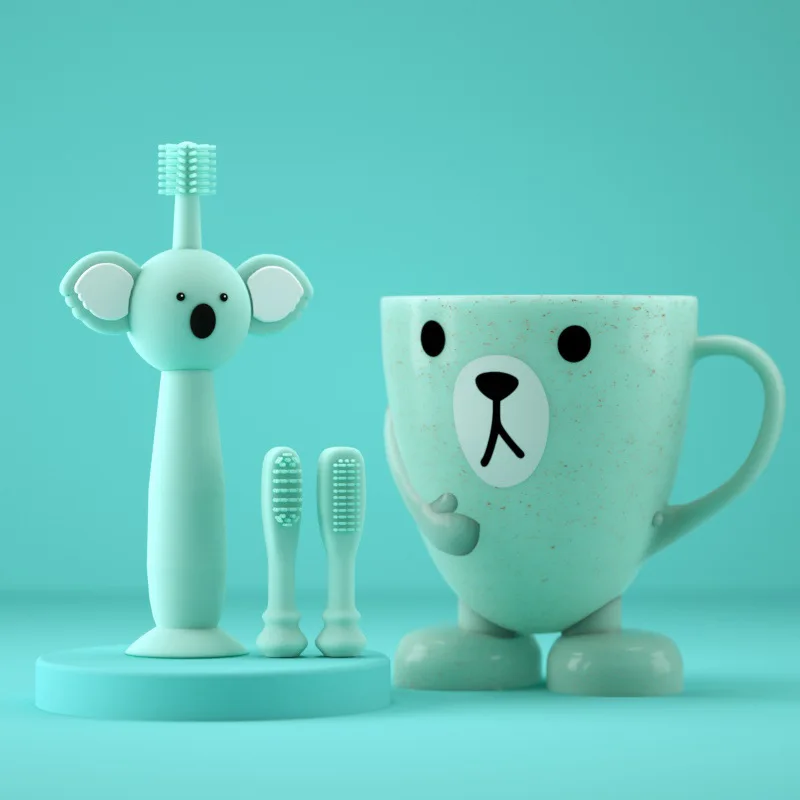 

New Cartoon Koala Blue Suit Baby Brush Newborn Soft Hair Training Practice Baby Silicone Toothbrush