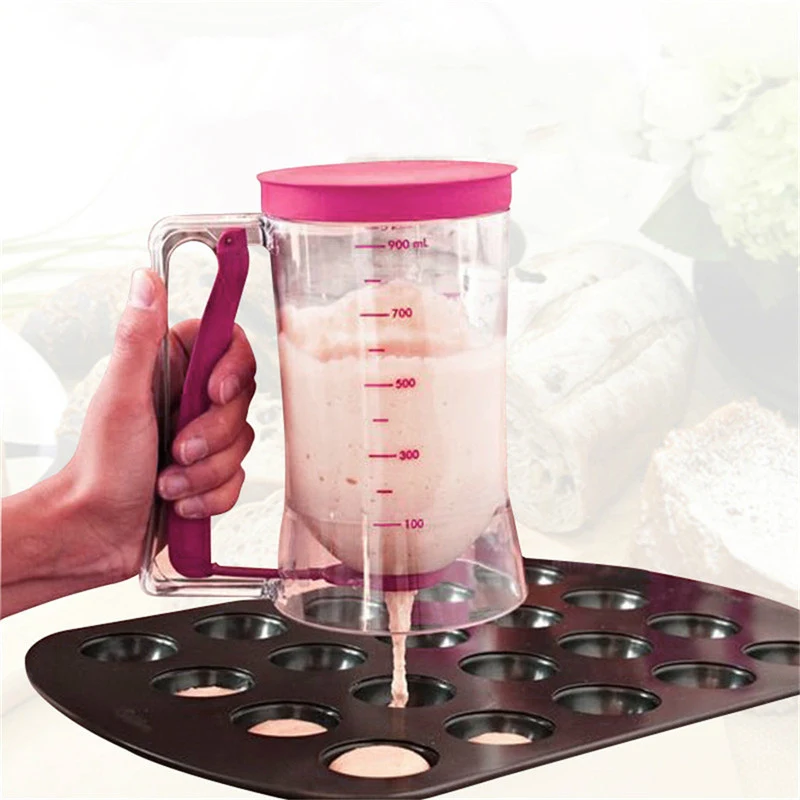 900 ml Cupcake Pancake Cake Cream Cake Mix Dispenser Jug Baking Essentials Maker Cooking Tools Entonnoir Tasse à mesurer transparent et rose rouge