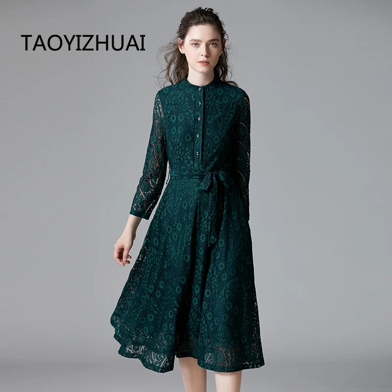 Женское Повседневное платье TAOYIZHUAI осеннее до колена с круглым вырезом высокой