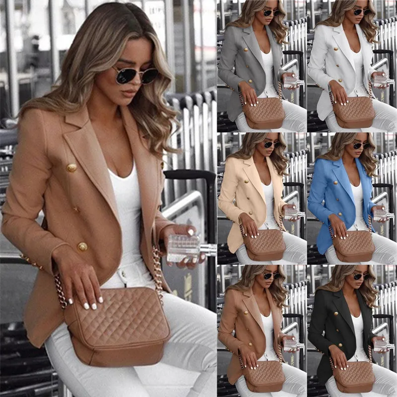 

S-5XL Autumn Women Pure Color OL Style Long Sleeve Stand Collar Slim Suit(6 Colors)