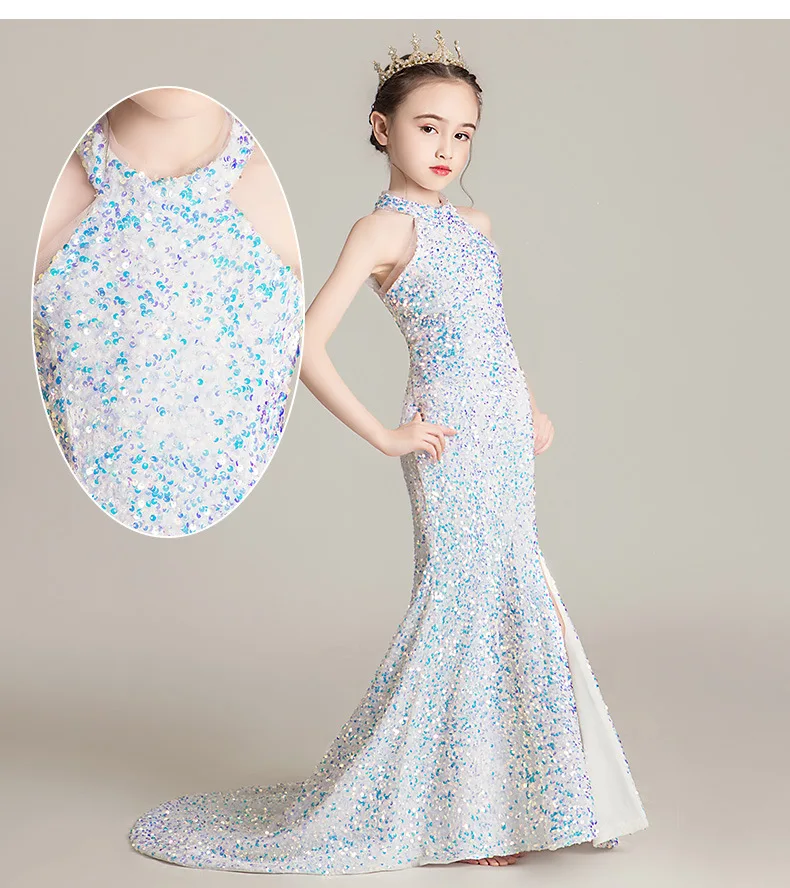 Sexy Sequins Stitching Evening Dress Mermaid Catwalk Princess Dress For Girls Kids Clothes Birthday Party Dress Vestidos long skirt top design for baby girl