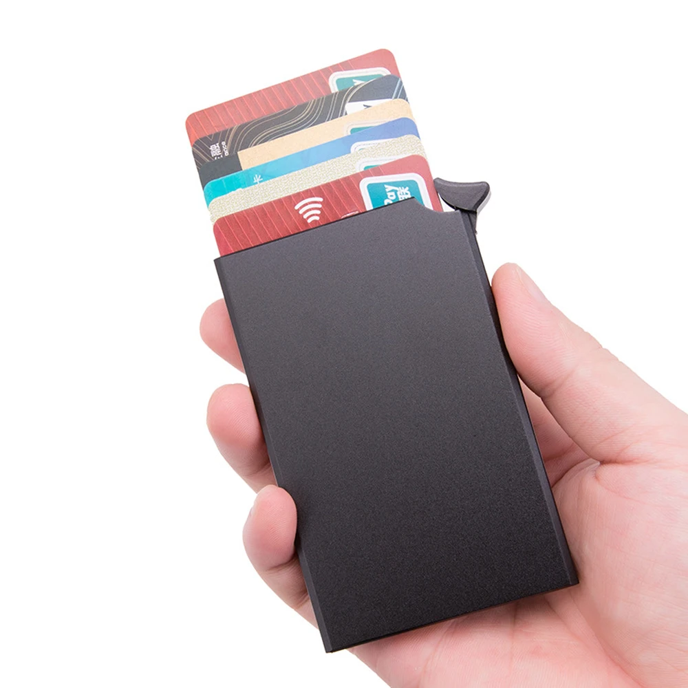 RFID Anti-theft Smart Wallet Thin ID Card Holder Unisex Automatically Solid  Metal Bank Credit Card Holder Business Mini