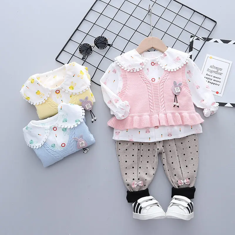 

Spring Autumn Children Fashion Clothes Baby Girls Vest Shirt Pants 3Pcs/sets Kids Infant Clothing Toddler Tracksuit 0-4 YEARS