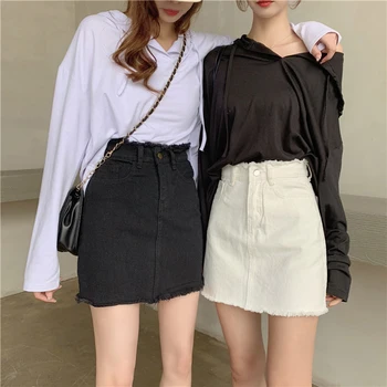

Tassel Mini Short Skirt High Waist A-Line Denim Jeans Skirts Summer Korean Vintage Warp Skirts Women Sexy 100% Cotton Student