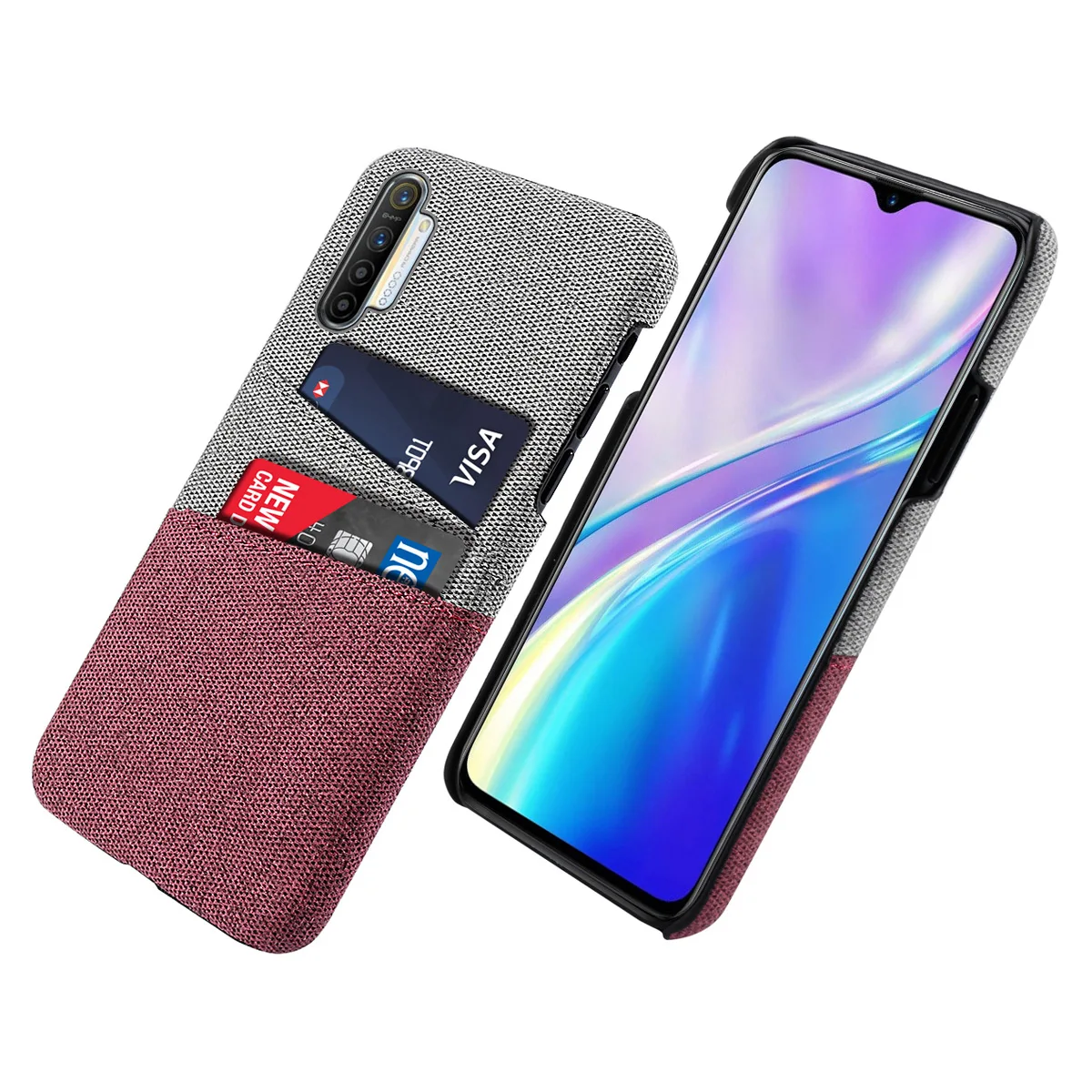 Для Oppo Realme XT Чехол Ультра Тонкий ретро тканый тканевый ткань против царапин жесткая задняя панель из поликарбоната с 2 слотами для карт для Oppo Realme XT