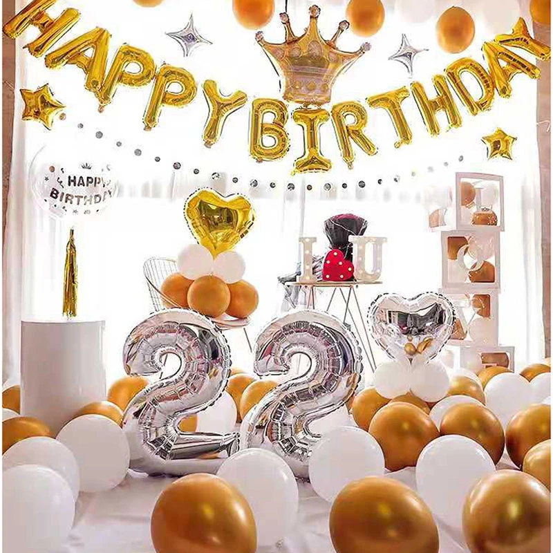 Juego de decoraciones para fiesta de cumpleaños para adultos, corona grande, vaso de cerveza, lámina, suministros fiesta de cumpleaños, negro, cromo, 1set|Globos y accesorios| - AliExpress