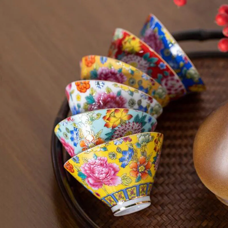 2pcs/set or 6pcs/set Tea Cups Enamel Ceramic Kungfu Tea Set Chinese Style Drinkware for Friend Birthday Creative Gift