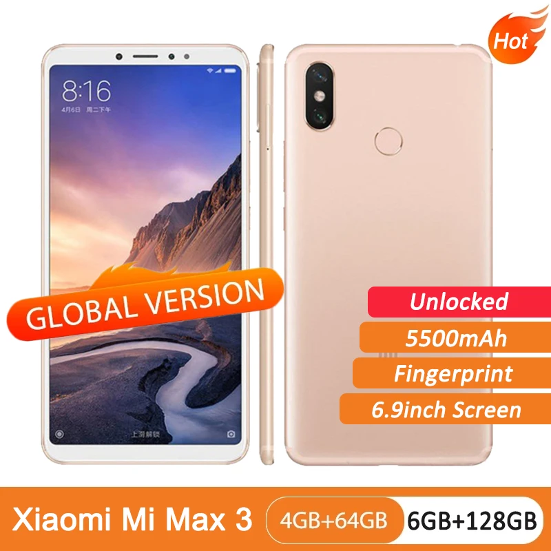 Оригинальный б/у Смартфон Xiaomi Mi Max 3 разблокированный телефон 6 9 дюйма 4G/6G ОЗУ 64