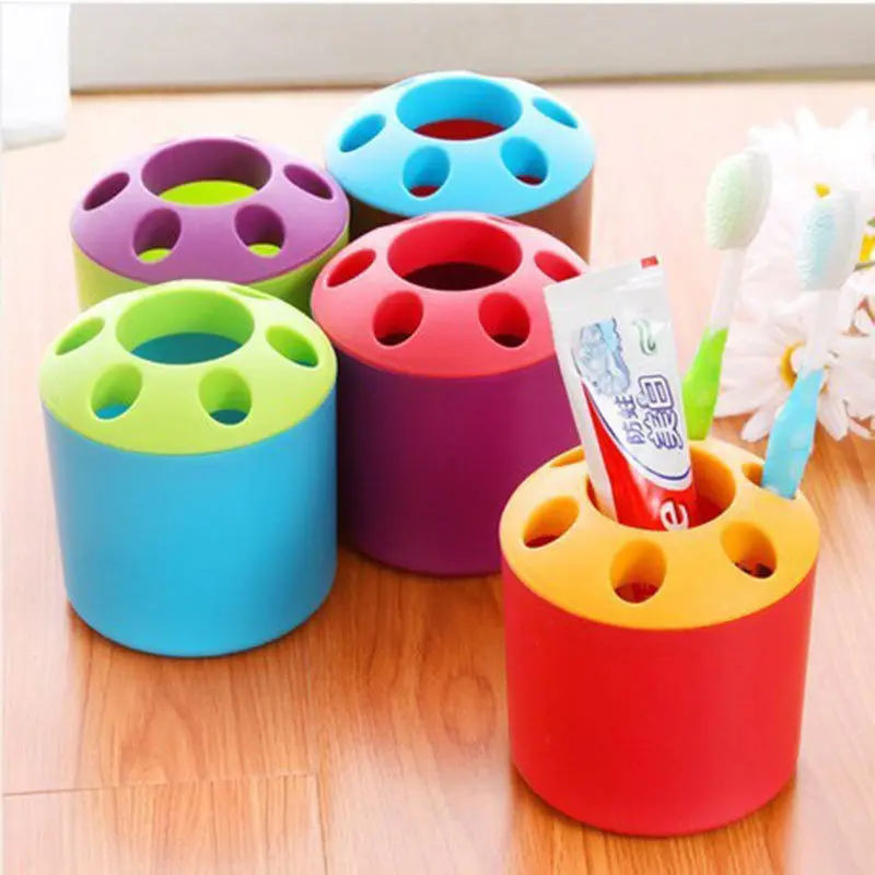 1 pcs Mini Desk Office Desktop Stationery Organiser Creative Porous Couple Toothbrush Holder Pen Pencil Holder 6 Colors