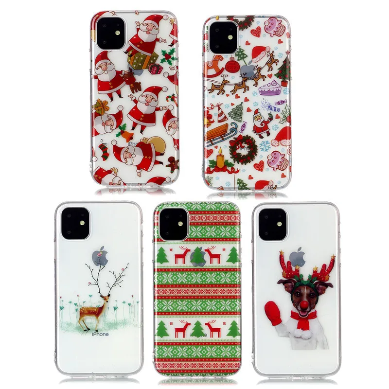 For iPhone 8 7 Plus Phone Case For iPhone 11 Pro Max XS Max XR X 6 6S Case Christmas pattern Transparent Soft Back Cover