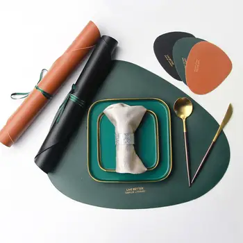 

Dining MATS European leather INS style waterproof oil-proof Web celebrity irregular Tableware Pad Kitchen Placemat home coasters
