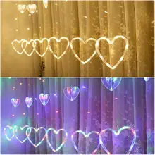 Светодиодный гирлянды в форме», с принтом в виде сердца и занавеска Рождественская светодиодный Свадьба День святого Валентина вечерние гирляндой