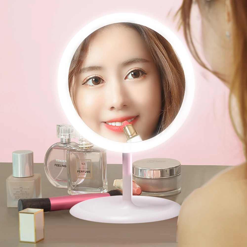 

Desktop LED Makeup Mirror 5X Magnifying USB Charging 3 Modes Adjustable Natural Light Touch Screen Storage Base Beauty Mirrors