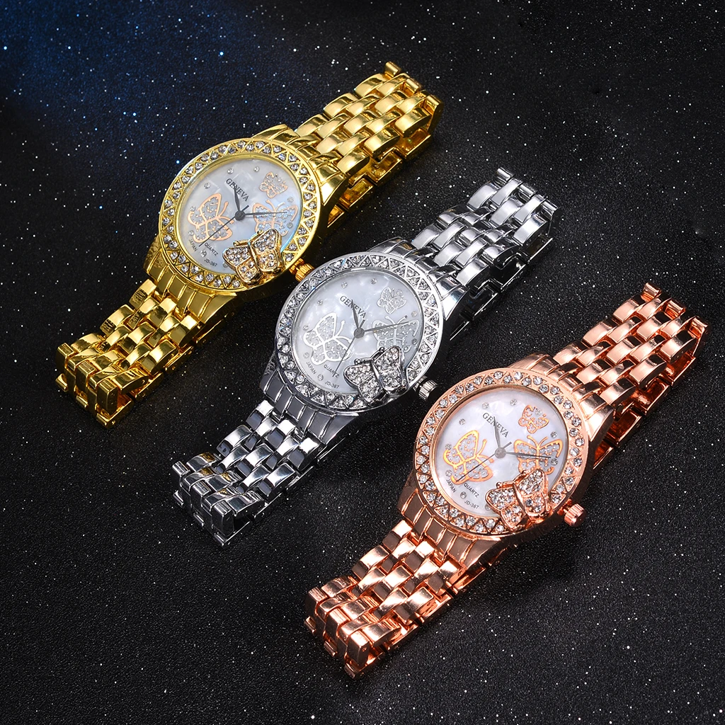 Women Rose Gold Diamond Butterfly Bracelet Watches Luxury Waterproof Quartz Rhinestone Geneva Wrist Watches Relogio Feminino