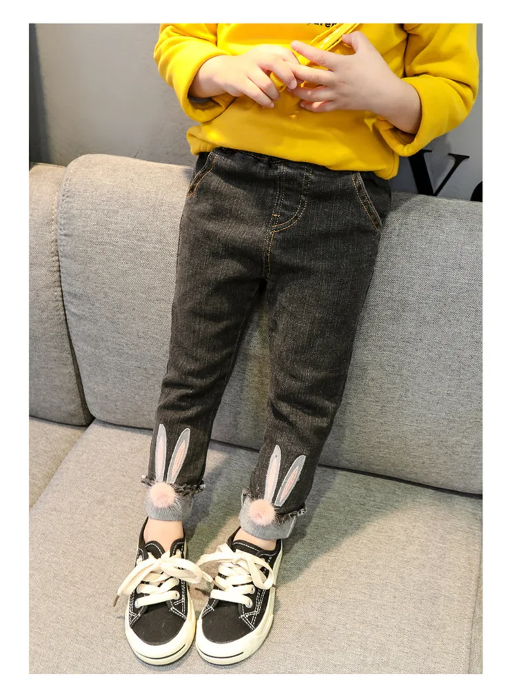 Early Spring New Style Girls Revers Cartoon Rabbit Korean-style Jeans Pure Cotton Trousers