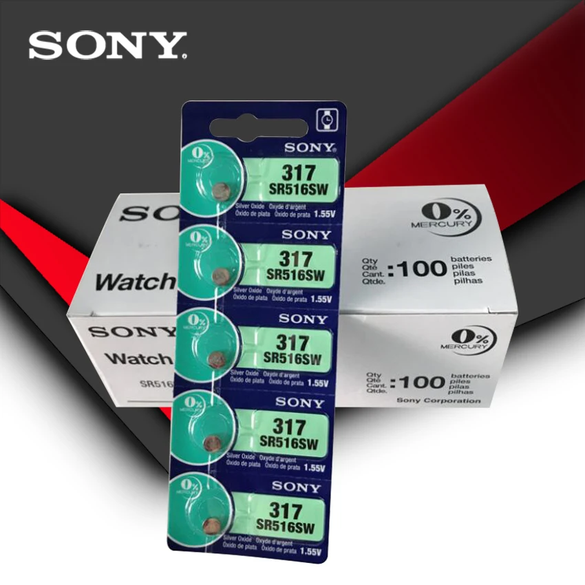 100 шт. Sony 100% оригинальный 317 SR516SW SR516 1 55 в кнопочный элемент серебряного цвета