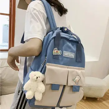 

Kawaii Girl Harajuku Backpack Badge Fashion Book Ladies School Bag Women Waterproof Nylon Backpack Cute Student College Bags New